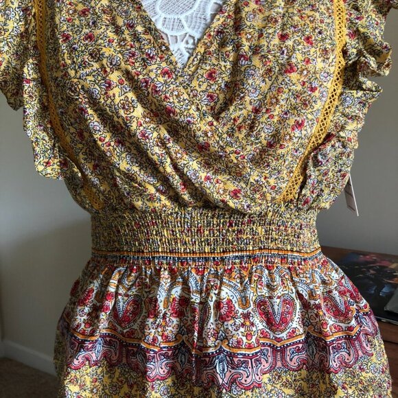 Floral Peplum Sleeveless Blouse Summer Flowers Tank Cropped - Picture 3 of 8